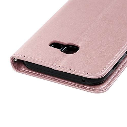 Lanveni A3 2017 Hülle, Handyhülle für Flip Case Cover PU Lederhülle Schutzhülle Magnetverschluss Ledertasche mit Stander Function Brieftasche Card Slot Handy Tasche mit Prägung Rose Cover Design für Samsung Galaxy A3 2017 (Rose Gold) + 1 x Stylus Stift + 1 x Staubdichte Stecker + 1 x Schutzfolie - 5