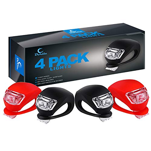 Preisvergleich Produktbild Dorlle Fahrradlicht LED Set Silikon Leuchte Fahrradlampe,4 Pack Fahrradlicht (2 Front Lichter Set & 2 Rücklichter), Kinderwagen-Beleuchtung Wasserdichte Roller-Blinklicht,Kostenlos 4 Ersatzbatterien