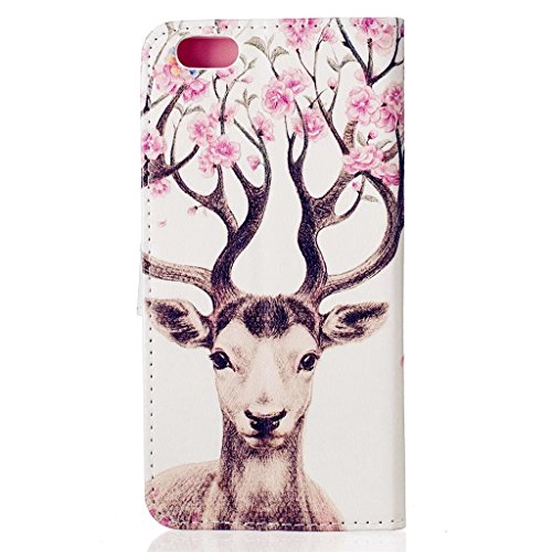 MUTOUREN Hülle für iphone 6 iphone 6S Schutzhülle [Kratzfeste, Scratch-Resistant] Bookstyle PU Lader HandyHülle Tasche Wallet Flip Case Lederhülle Brieftasche mit Standfunktion Kartenfächer Magnetic schließt Painted Muster- Hirsch + Metall Stylus Stift - 3