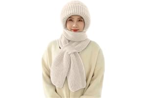 Paffartt Integrated Ear Protection Windproof Cap Scarf Combo Warm Winter Knitting Thick Hats for Women Ear Guard Hat