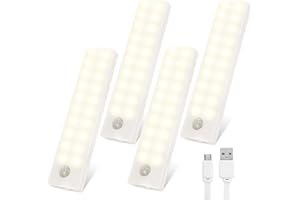Luci LED Per Armadio, Tolare Con Sensore Di Movimento, 20-LEDs Ricaricabile Luci Armadio Con Striscia Magnetica Adesiva, Luminosità Regolabile, Per Scale Sottopensile- Bianco Caldo(4 Pcs)