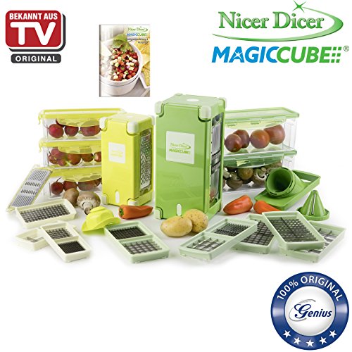 Genius Nicer Dicer Magic Cube | XXL-Set 45 Teile | Schneiden | Reiben | Julienne | Spiralen | Hobeln | Würfeln | Obst- und Gemüseschneider | Bekannt aus TV | NEU