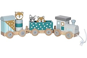 Kindsgut trenino giocattolo in legno, locomotiva giocattolo, colori tenui e materiali di alta qualità, ecologici e privi di sostanze nocive, stelle