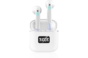 FENGBAO Ecouteurs Bluetooth Sans Fil,Écouteurs Bluetooth 5.3 HiFi Stéréo Basses avec ENC Réduction de Bruit Mic,40H Casque Bluetooth avec Écran LED,Oreillette Bluetooth IP7 Étanche,Contrôle Tactile.Blanc