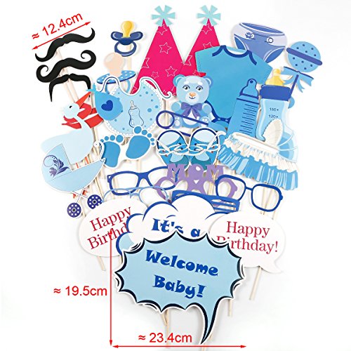 31tlg. Boy Foto Verkleidung Photo Booth Props Maske Baby Taufen Party Geburtstag Fotorequisiten Fotoautomaten Baby shower Partymitbring - 8