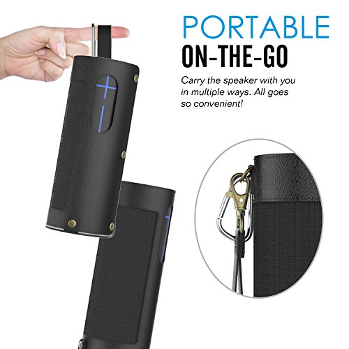 MoKo UE MEGABOOM Lautsprecher Hülle Abdeckung, Premium Kunstleder Schutzhülle Tasche Case mit Handschlaufe / Karabiner für UE MEGABOOM Bluetooth Wireless Speaker, Schwarz - 5