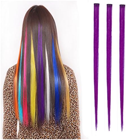 Chiguo Long Hair Wig Clip in Hair Pieces 55cm/22'' Headdress for Women and Girls Cosplay Festival Rock music festival Shopping Halloween Costume Party Fancy Dress Wig (Purple)