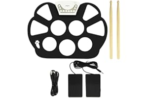 Mikamax - mm Roll Up Drum Kit - Música - batería eléctrica - 9 pads de disparo digital - 2 baquetas - Cable USB (Tipo-A) y alimentado por batería - 2 pedales.