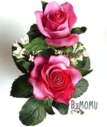 Clay Flowers Cold Porcelain Miniature pink ROSES Home Decor Hand Made