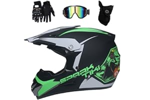 KHBTFNB Intégral Casque Motocross Ensemble, avec Lunettes Gants Masque, Jeunesse Enfant Hors Route Moto Casque Équipement de Protection, Downhill Enduro VTT MTB BMX Quad Dirt Bike Casque