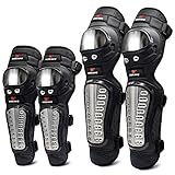 WOSAWE Adulte Kit de Protection Genoux et Coudes Acier Inoxydable Protège Coudière Genouillère Équipement Professionnel pour Moto Cross Vélo VTT (Longue Coudes & Genouillère)