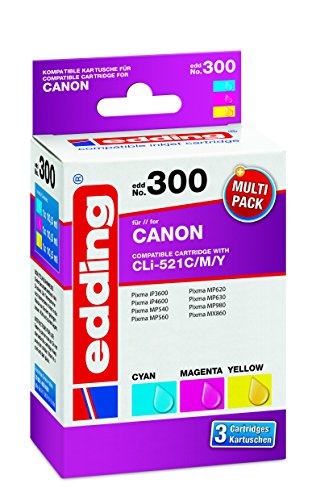 edding 18-300 Druckerpatrone EDD-300, CMY, Ersetzt: Canon CLi-521C/CLi-521M/CLi-521Y