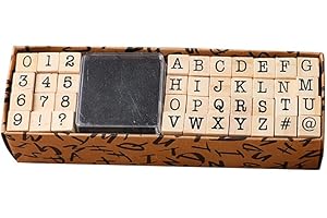 KATUTUDE Set di 40 timbri per lettere dell'alfabeto con numeri e simboli, in legno, per fai da te, scrapbooking