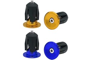 QitinDasen 2 Paires Bouchons d'Extrémité de Guidon de Vélo, Bouchons de Poignée de Guidon en Aluminium, pour Vélo de Route, VTT, BMX (Doré + Bleu)