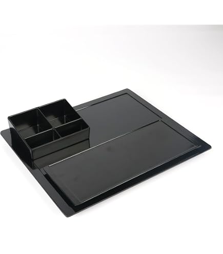Vassoio In Finta Pelle Grigio 34x34 Cm Con Cassetto – Rigido E Antiscivolo, Ideale Per Hotel, B&B E Colazioni In Camera