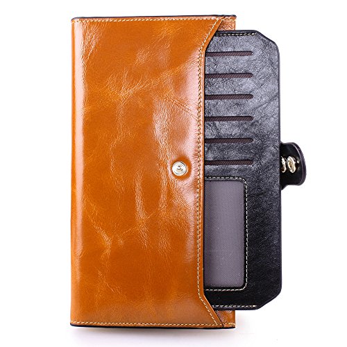 FNTSIC Women's Leather Purse Long Purse Ladies Wallet with Card Holder (Brown)