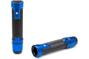ALCHEMY PARTS Motorbike Hand Grips & Bar Ends for 22mm 7/8-inch Handlebars with Enhanced Comfort and Style - Blue Anodised Aluminium and Rubber | Suitable for all Street Motorcycles and Road Bikes | 2 PCS