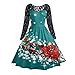 Price comparison product image BaZhaHei Ladies Christmas Print Long Sleeve Dress Women's Vintage Xmas Evening Party Swing Dress O-Neck Mid-Calf Pleated Dress with Belt