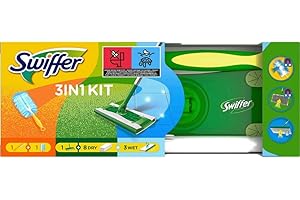 ‎SWIFFER Swiffer Bodenwischer & Staubmagnet Kombi-Starter-Set, 1 Wischer + 8 Trockene- & 3 Feuchte Bodentücher + 1 Griff & 1 Staubtuch, Komplettlösung für Boden & Oberflächen