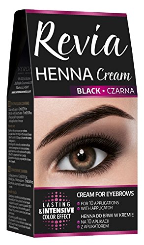 Revia Henna Cream Black Brown Eyebrow and Lashes 10 Applications Kit Tint (Black)