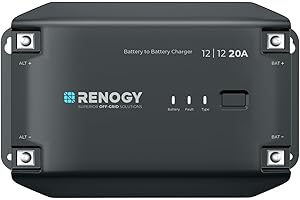 Renogy Chargeur de batterie DC vers DC 12 V 20 A - Régulateur de charge solaire pour batteries inondation, gel, AGM, lithium, camping-car, camion, véhicules utilitaires, bateaux, yachts - 300 W