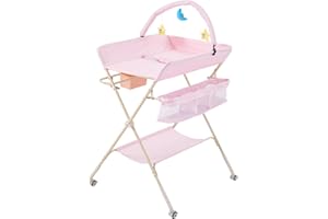 Warmiehomy Baby Changing Table Foldable Infant Diaper Changing and Bath Station Portable Change Unit with 3 Level Adjustable Heights, Toy Bar & Storage Baskets for Newborn Babies