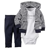 Baby Strampler mit Print im 3er Pack: Jacke + Strampler + Hose - bunte modische Farb- und Mustervarianten.