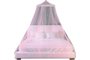 QWEPU Ciel de Lit Moustiquaire,Moustiquaire Dôme Polyester, Filet Suspendu pour Couvertures de Lit, Peut être utilisé pour décorer la pièce et éviter Les Insectes Enfant (Hauteur 230 cm-Rose)