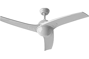 EVVO Ventilatore da soffitto con luce e telecomando V522, motore DC 26 W, silenzioso, Ø132 cm, 3 pale, 6 velocità, timer (Modello: V522 finitura bianca)