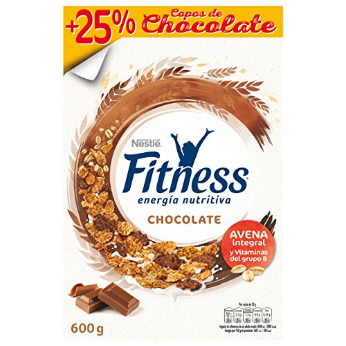 Cereales Nestlé Fitness con chocolate con leche, copos de trigo integral, arroz y avena integral tostados - Paquete de cereales de 600 gr
