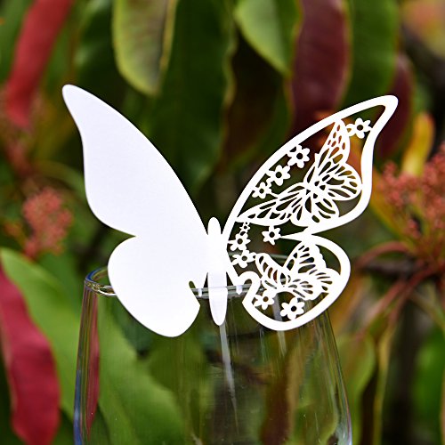 Tischkarten Schmetterling, 50 Stück, Platzkarte für Gläser, 3 D Schmetterlingsmotiv ausgestanzt, als Namenskarten, Glasanhänger, Cup-Karten, für Hochzeit, Party, Geburtstag, Taufe… - 4