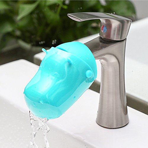 Preisvergleich Produktbild Zooawa Baby Flusspferd Wasserhahn Extender, Waschbecken Waschbecken Erweiterung Anhang Cartoon Wasser Rutsche für Kinder Kleinkinder Hände Waschen, Blau