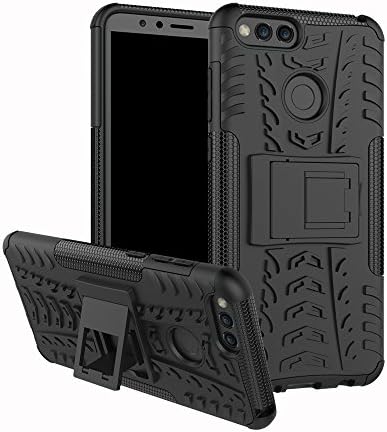 Honor 7X Case, Cmid High Impact Rugged [Heavy Duty][Non-Skid] Dual Layer [Hybrid 2 In 1] [Kickstand] Hard PC &amp; Silicone Rubber Armor Protective Case Cover for Huawei Honor 7X (Black)