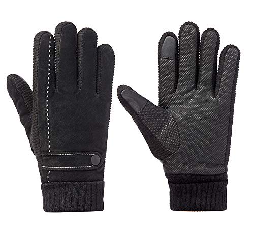 Preisvergleich Produktbild Handschuhe Herren,iSpchen Touchscreen Lederhandschuhe,Warm Rutschfeste Wasserdichte Winter Handschuhe,Radfahren Motorrad Schwarz