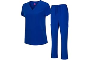 Natural Uniforms Women's Cool Stretch V-Neck Cargo Top and Pant Set 8400-9400 (True Royal Blue, Medium)