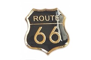 MAINLY METAL Spilla in metallo smaltato, motivo Route 66 Transport Road Sign