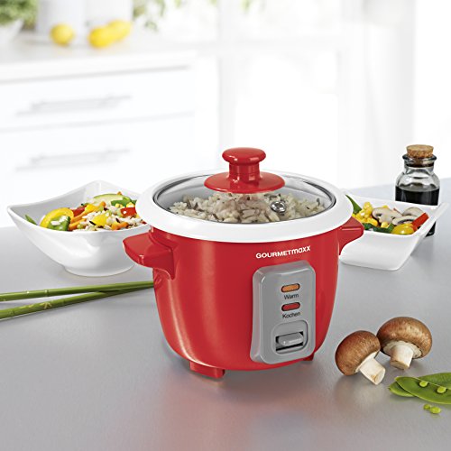 GOURMETmaxx Reiskocher mit Dampfgaraufsatz 400 ml 200 W in Rot - 2