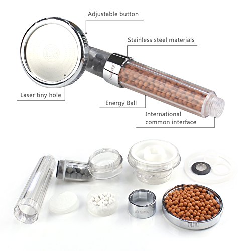 Handheld Filter Filtration Dusche Head Duschkopf Hohe Druck Wasser Energiesparend mit 3-Wege-Dusche Modi für trockene Haut & Hair by mibote, transparent - 4