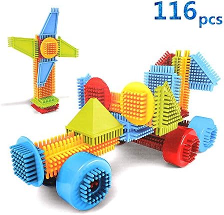 TeaQ Bristle Blocks 116 pcs Soft Plastic Kit Creative Construction Toys for Kids 3+ Imaginative Play (Color in Random)