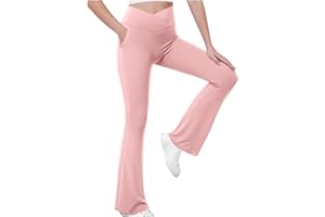HAOLEI Leggings para Niñas Pantalones Acampanados Suave y Cómodo Cintura Alta Yoga Pants Pantalon Bootcut Color Sólidos Deportes Ocio Pantalón de Campana Malla Deportiva para Niñas 5-15 Años