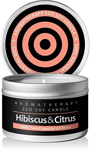 Scented Candles (Hibiscus &amp; Citrus) Soy Wax Aromatherapy Candle. Made in the USA with Pure Essential Oil and All Natural Ingredients. 40+ Hours Burn Time in 8 ounce (225 g) Tin - Hibiscus &amp; Citrus by I &amp; Candle