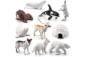 NTEVXZ 10 Pezzi Set di Giocattoli Polari con Modelli di Animali Polari,Mini Animali Artici Giocattoli Include Orso Polare,Coniglio Polare,Volpe Polare,Husky Foca,Balena,Tricheco Belugawal,Adatto per Bambini
