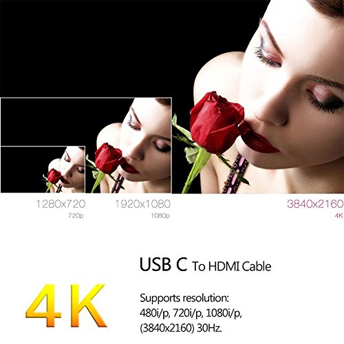 USB Type C auf HDMI Kabel Adapter, Cooliker 1.8m USB 3.1 Type C Stecker (Thunderbolt 3 kompatibel) zu 4K HDMI Stecker Kabel für 2016 MacBook Pro, Samsung Galaxy S8/S8 Plus, 2015/2016 MacBook, ChromeBook Pixel und Mehr - 7