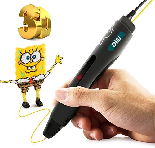 3D Pen, DIKI Upgrade Intelligent 3D Stereoscopic Printer Pen with Safety Holder, LED Screen and Free PLA Filament for Arts, Crafts, Scribbler Printing，Drawing，Dooling, Modeling and Writing (Black)