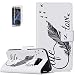 Produktbild ISENPENK Samsung Galaxy S7 Edge(2016)/J935F/S7 edge Duos Flip Case,Original Flip Bookstyle Cover Wasserdicht Shockproof Anti Slip Protection Leather Case,Feder Print Muster Pattern Wallet Case mit Intern Karte Schlitz,Anti-Sturz Stoßfest Stoßdämpfend Triangle Hemming Wallet Tasche,Magnetic Closure Schutzhülle mit Standfunktion und Handy Gürtel für Samsung Galaxy S7 Edge(2016)/J935F/S7 edge Duos 5.5Zoll-[weiß#1]+Panzerglas Folie/Displayfoile/Displayschutzfolie