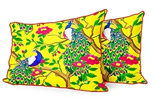 DreamVio Jute Fabric Printed Decorative Pillow/Throw/Cushion Covers for Living Room, Bed Room, Sofa,Chairs,Pillow Cases, Pillow Covers Set of 2, Size 12x18 Inches Style118