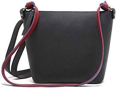 Women Textured Faux Leather Contrast Color Bucket Bag Cross Body Medium Handbag Tote Shoulder Bag (black)