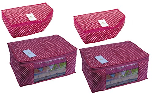 Homestrap Cotton Quilted Saree and Blouse cover Combo - Pink - Pack of 4