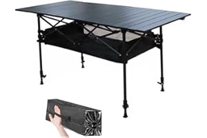 ITTE Portable Aluminum Folding Camping Table Lightweight Outdoor Roll Up Camping Picnic BBQ Desk laptop Banquet Table with Storage Bag- Adjustable the Height of Any Leg（95x55 cm