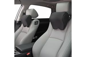 Alaoo Car Neck Support Pillow, 2Pcs Car Seat Headrest for Relieving Neck Fatigue with Adjustable Strap, Soft Memory Foam and Breathable Removable Cover for Passenger or Driver, Black